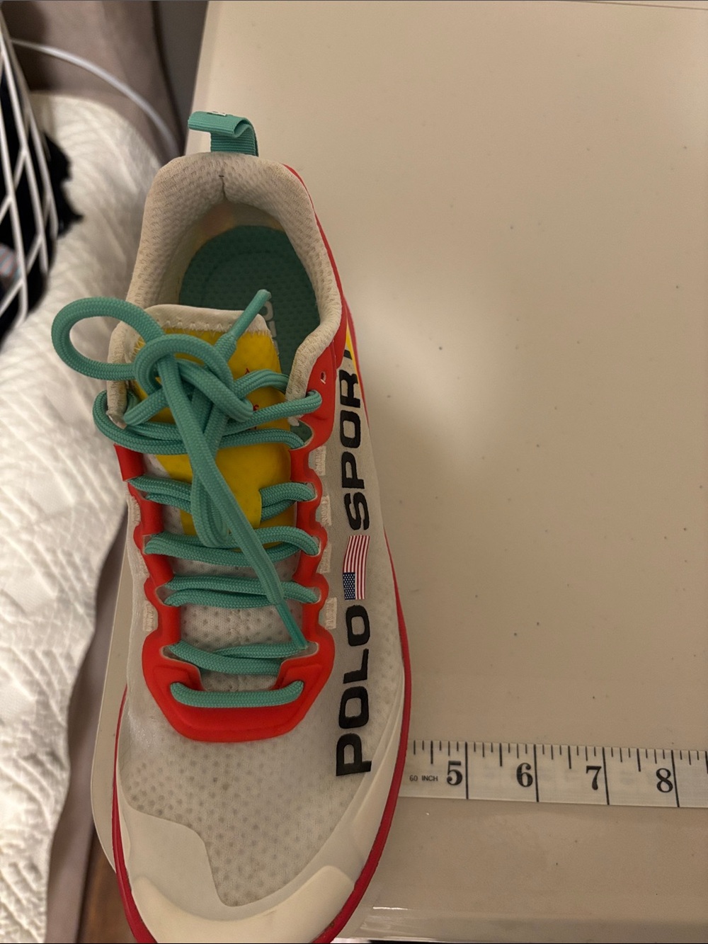 Ralph Lauren Polo Sport Womens 8.5 Tech Racer Athletic Shoes Yellow Coral Retro - Picture 9 of 9